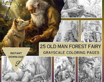 Old Man Forest Fairy Coloring Pages, Adult and Kids Fairies Coloring Books, Fairies Coloring Sheets, Instant Download, Printable PDF File