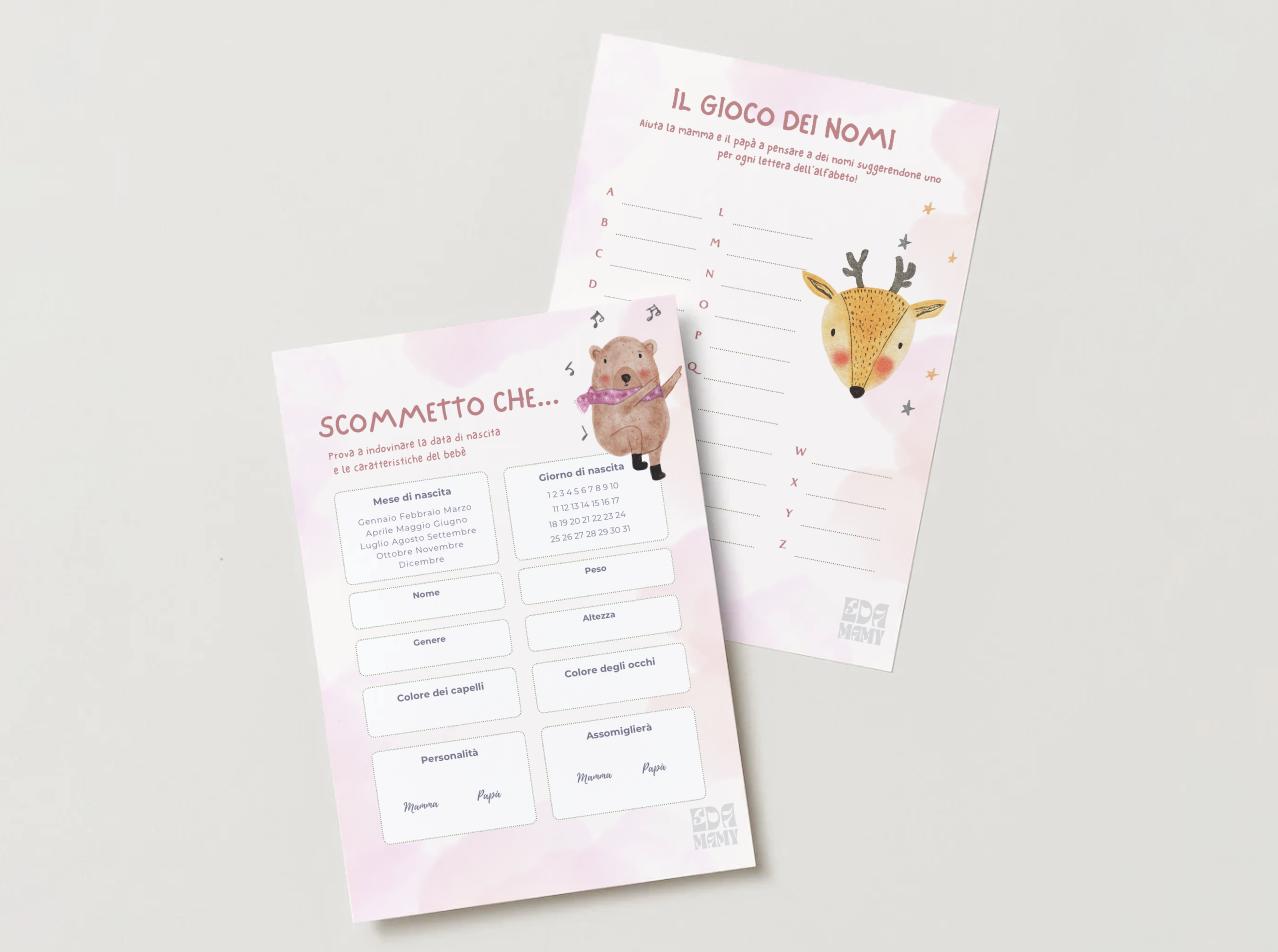 30 carte da gioco per baby shower da compilare, ottimo gioco di