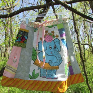 Handmade girl's vintage elephant skirt patchwork recycled fabric drawstring ruffle