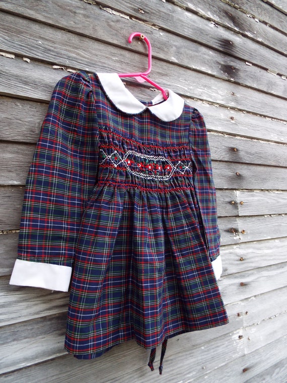 Vintage Polly Flinders plaid hand smocked dress t… - image 1