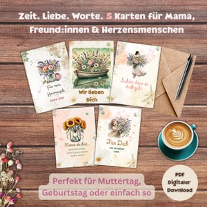 Biglietti d'auguri digitali da stampare: 5 biglietti d'auguri affettuosi per mamma, fidanzata e persone care | Festa della mamma, compleanno, grazie | PDF