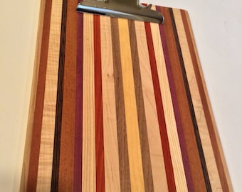 Handmade Striped Wooden Clipboard, hardwood, exotic, purple heart, oak, walnut, mahogany, eucalyptus, gift for boss, gift for coworker