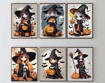 Cute Witch Art Prints | Halloween Kids Room Decor (Digital Download)