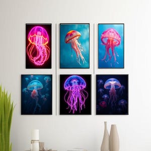 Jellyfish Art Collection | 30 Bioluminescent Prints | Aquatic Elegance Decor | Digital Download | Sea Illustration | Ocean-Inspired Wall Art