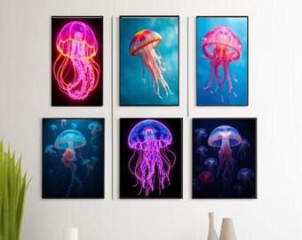 Bioluminescent Jellyfish Art Prints: Ocean Wall Decor (Digital Download)