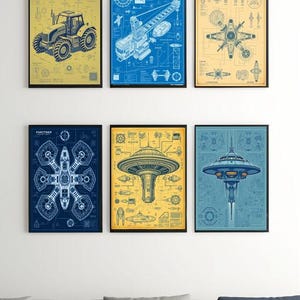 Blueprint Art Collection 2 | 30 Architectural Prints | Technical Design | Digital Download | Schematic Illustrations | Industrial Room Art