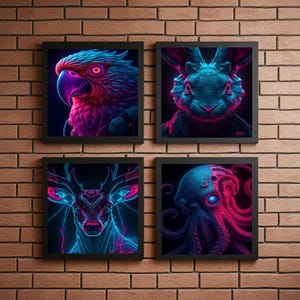 Cyberpunk Animal Art Collection | 30 Futuristic Creature Prints | High-Tech Beast Decor | Digital Download | Biomechanical Sci-Fi Wall Art