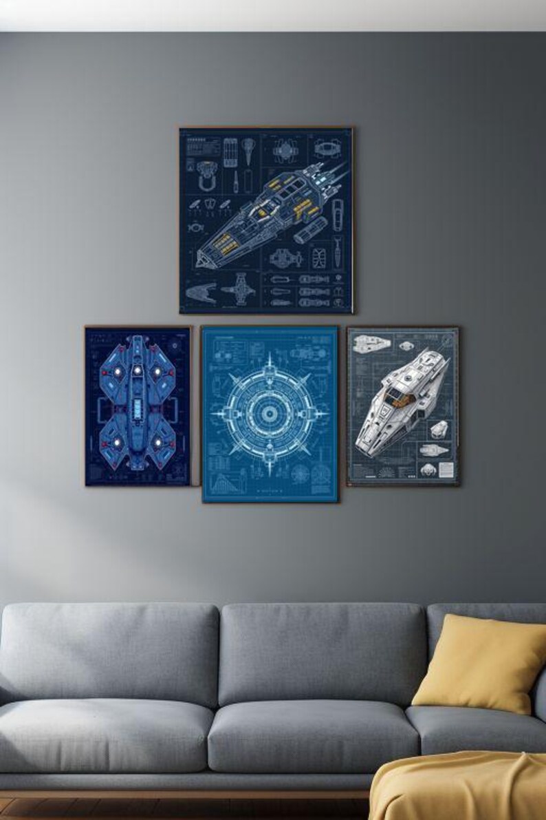Evocative blueprint scene merging architectural elements with mechanical designs. This digital art print brings the essence of technical drawing to your room, for those seeking to celebrate the beauty of human ingenuity and precision engineering.