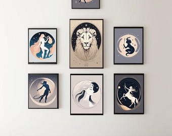 Láminas artísticas del zodíaco: Decoración astrológica celestial (descarga digital)
