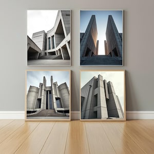 Brutalist Architecture Art Prints: Concrete Structure Illustrations (Digital Download)