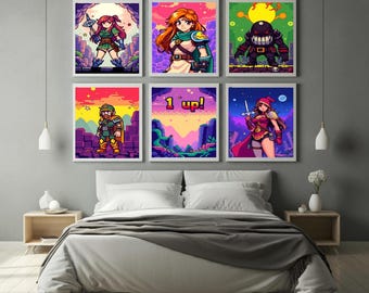 Impresiones artísticas de juegos arcade retro: Pixel Art de 8 bits (descarga digital)