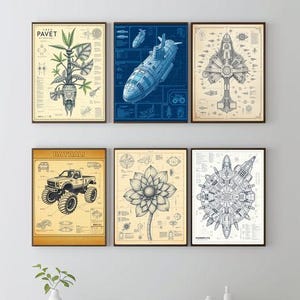 Blueprint Art Collection | 22 Technical Drawing Prints | Engineering Decor | Digital Download | Schematic Illustration | Industrial Room Art