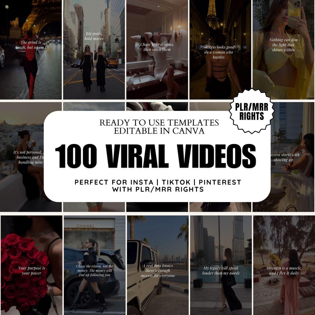 100 Luxury Hustling Mindset Reels for Women Motivational Quotes Canva ...