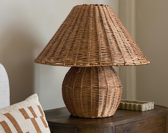 Rotan tafellamp, rieten nachtkastjelamp, boho verlichtingsdecor, geweven nachtkastje, natuurlijk huis
