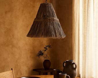 Rasta Wicker Pendant Light – Handmade Natural Seagrass Lamp, Boho Ceiling Lighting Fixture, Rustic Rattan Shade for Cozy Interiors