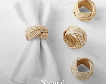 Handwoven Rattan Napkin Rings Set of 4, Wicker Table Decor, Natural Boho Napkin Holder