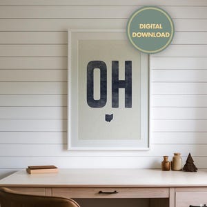 Descarga de póster del estado de Ohio, impresión vintage del estado de Ohio, arte mural con la abreviatura de Ohio, decoración minimalista con efecto desgastado, impresión digital de Ohio