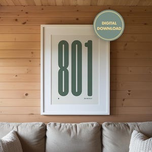 801 Area Code Poster, Salt Lake City UT Utah Wall Art, Minimalist Printable Digital Download, Modern Typography Print, SLC City Pride Art