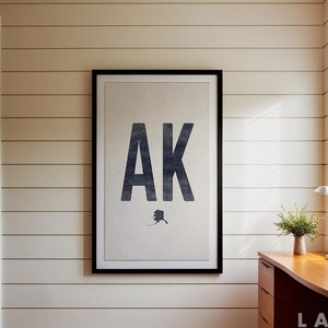 Póster del estado de Alaska, arte de pared con xilografía de estilo vintage, póster de la Marina de Alaska, arte de impresión decorativa, decoración occidental, obra de arte con la abreviatura de Alaska
