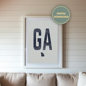 Impresión del estado de Georgia, póster con la abreviatura de Georgia, arte mural grabado en madera, obra de arte vintage de Georgia, impresión de Georgia envejecida, arte de impresión con descarga digital