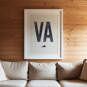 Virginia State Poster Print, VA State Outline Print, Virginia Abbreviation Vintage Wall Art, Woodcut Artwork, Distressed Rolled Poster