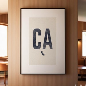 Impression d'affiche de Californie, décor de gravure sur bois de style vintage, impression CA marine, décoration du sud-ouest de la maison, impression d'affiche d'art abréviation de Californie