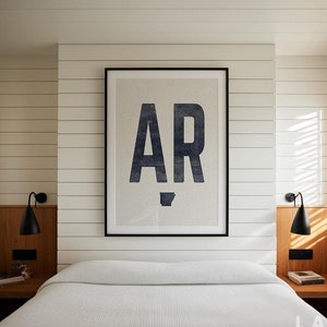Impresión de póster de Arkansas, decoración de xilografía de estilo vintage, impresión de AR de la marina, arte estatal, decoración occidental, obra de arte con la abreviatura de Arkansas, póster enrollado