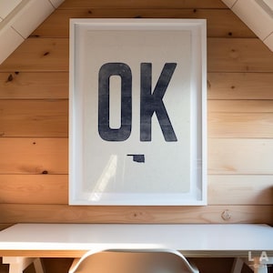 Impresión de póster del estado de Oklahoma, ilustración de contorno de Oklahoma, xilografía desgastada de Oklahoma, arte mural de estilo vintage, póster decorativo tipográfico de Oklahoma