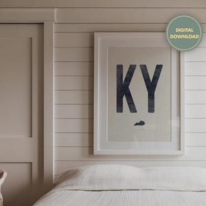 Descarga de póster del estado de Kentucky, impresión de Kentucky en azul marino desgastado, arte de pared con la abreviatura de Kentucky, impresión digital con contorno azul de Kentucky