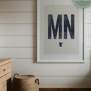 Descarga de póster del estado de Minnesota, arte mural vintage de Minnesota, xilografía estatal, obra minimalista del estado, decoración clásica del hogar de Minnesota