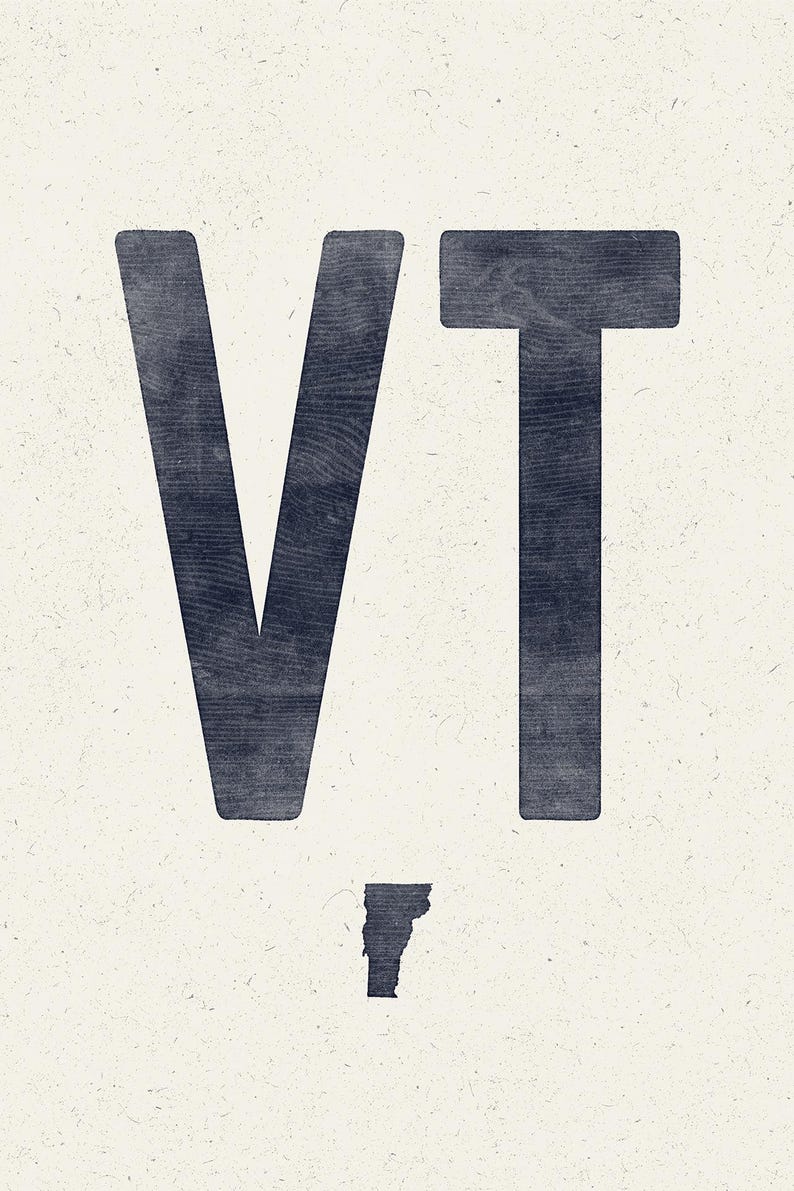 Vermont State Poster Print, VT Vintage Woodcut Print Art, Distressed ...