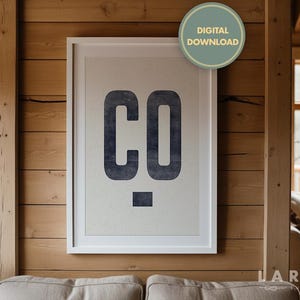 Colorado Poster Download, Vintage Style Digital Woodcut Wall Art, Navy CO Print, Southwestern Home Decor, Colorado Abbreviation Artwork