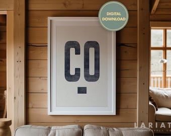 Colorado-poster downloaden, vintage stijl digitale houtsnede kunst aan de muur, CO Print, Southwestern Home Decor, Colorado Afkorting Artwork