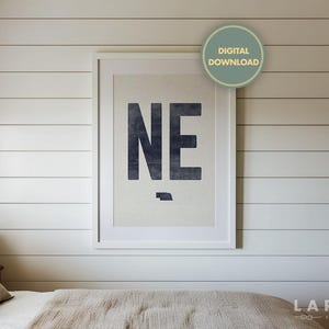 Téléchargement d'affiche d'état du Nebraska, impression d'état de Style vintage, art mural de gravure sur bois NE, impression numérique de téléchargement de NE, oeuvre d'art de carte d'abréviation de Nebraska