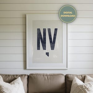 Nevada State Poster Download, Distressed Nevada Print, NV Abbreviation Wall Art, Nevada State Digital Download, Vintage Woodcut Artwork
