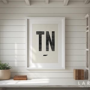Stampa su poster dello Stato del Tennessee, xilografia del Tennessee, poster tipografico in stile vintage, decorazione murale con l'abbreviazione TN, mappa dello Stato immagine 2