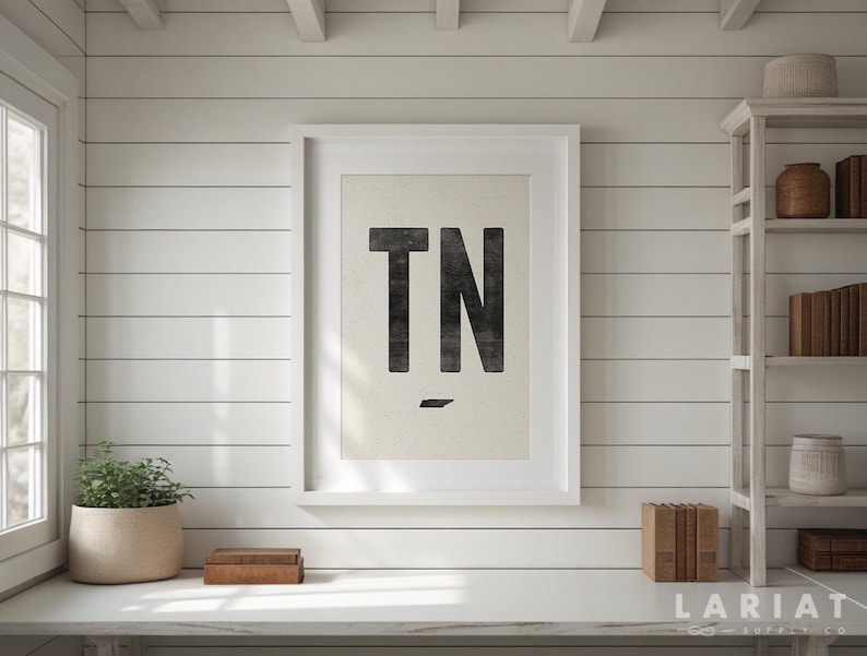 Stampa su poster dello Stato del Tennessee, xilografia del Tennessee, poster tipografico in stile vintage, decorazione murale con l'abbreviazione TN, mappa dello Stato immagine 2