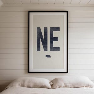 Impresión de póster del estado de Nebraska, impresión vintage del estado, xilografía de Nebraska, impresión del contorno del estado de Nebraska, ilustración del mapa con la abreviatura de Nebraska