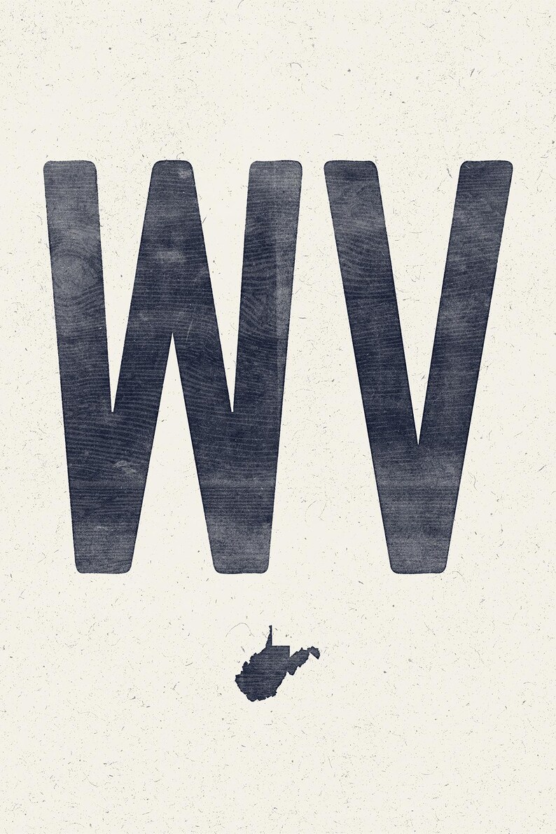 Wv Lettering West Virginia State Poster Print, Vintage Style Woodcut Wall Art, WV ...