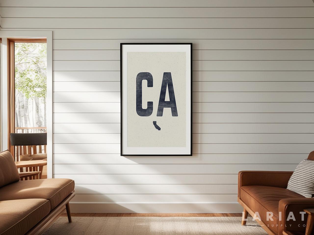 California Poster Print, Vintage Style Woodcut Decor, Navy CA Print ...