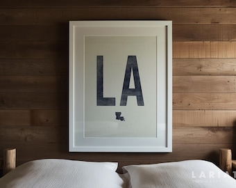 Louisiana State Poster Print, LA Abbreviation Poster, State Outline Wall Decor, Vintage Woodcut Rolled Poster, Louisiana State Art