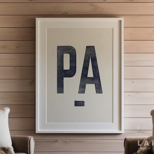 Impresión de póster del estado de Pensilvania, impresión vintage del estado, arte mural minimalista de Pensilvania, póster enrollable con tipografía, ilustración de mapa