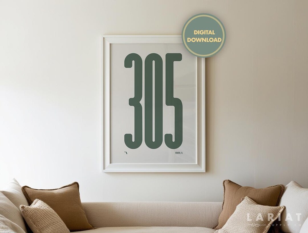 305 Area Code Miami FL Poster Digital Download, Minimalist Florida Wall ...