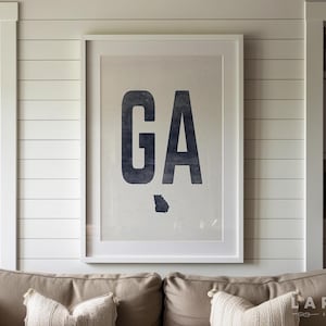 Impresión del estado de Georgia, póster con la abreviatura de Georgia, arte mural en xilografía, obra de arte vintage de Georgia, impresión de Georgia envejecida, arte impreso en póster enrollado