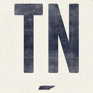 Stampa su poster dello Stato del Tennessee, xilografia del Tennessee, poster tipografico in stile vintage, decorazione murale con l'abbreviazione TN, mappa dello Stato immagine 5
