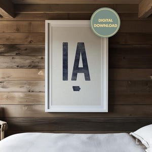 Téléchargement numérique d'impression de l'état de l'Iowa, art mural abréviation de l'Iowa, affiche de gravure sur bois de Style vintage, oeuvre d'art en détresse de l'Iowa, décor de carte de l'état