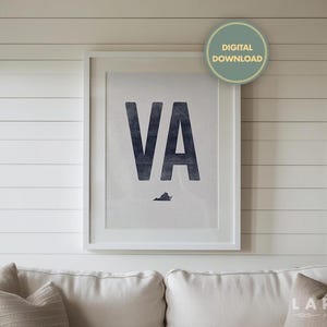 Virginia State Poster Download, VA State Outline Print, Virginia Abbreviation Vintage Wall Art, Woodcut Artwork, Distressed Digital Download
