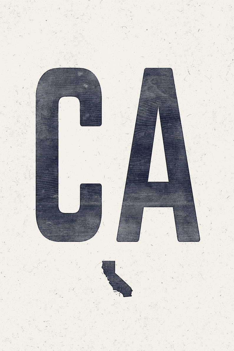 California Poster Print, Vintage Style Woodcut Decor, Navy CA Print ...