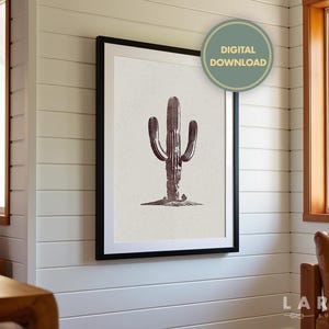 Kaktus Poster Download, Vintage-Stil Holzschnitt, Western Saguaro Kunstdruck, Vintage Kaktus Druck, Südwestliche Wüste Download Wandkunst