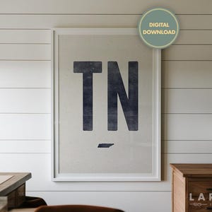 Téléchargement d'impression de l'état du Tennessee, gravure sur bois Tennessee Art, affiche de typographie de style vintage, décoration murale abréviation TN, oeuvre d'art numérique d'état